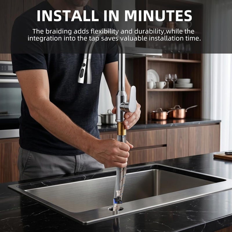 UREVO Kitchen Faucet Tap with Pull Down Sprayer - Stainless Steel Sink Mixer Tap - Image 4