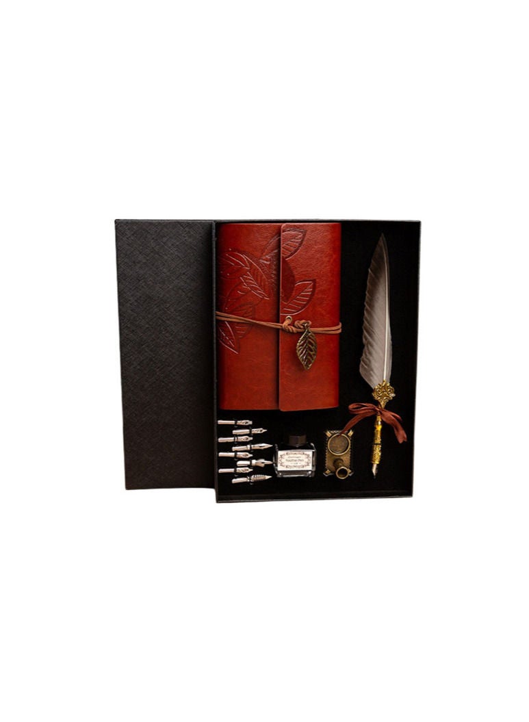 Art Feather Ink Pen Writing Set Lightweight Stationery Gift Box Notebook Feather Gift For Birthday Party Home Decor - Image 1