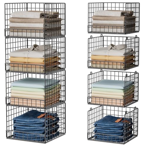 Huxitocan Stackable Closet Organizers and Storage Baskets 4Tier Closet Shelf Organizer SpaceSaving Clothes Storage Drawer Foldable Clothes Storage Bins for Closet Organizer System BlackPatent 30022416 - Image 1