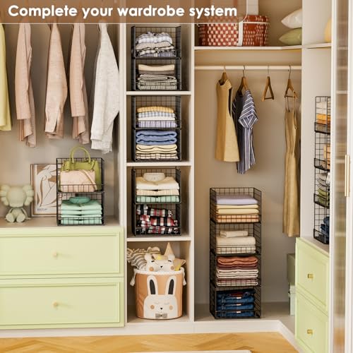Huxitocan Stackable Closet Organizers and Storage Baskets 4Tier Closet Shelf Organizer SpaceSaving Clothes Storage Drawer Foldable Clothes Storage Bins for Closet Organizer System BlackPatent 30022416 - Image 3