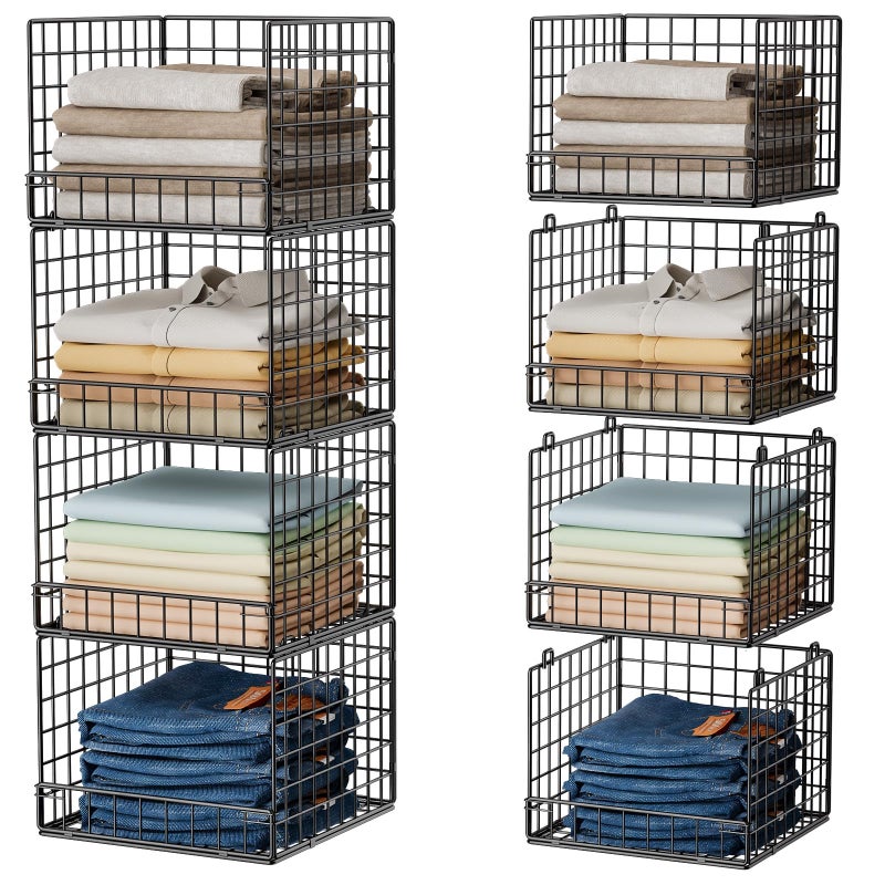 Huxitocan Stackable Closet Organizers and Storage Baskets 4Tier Closet Shelf Organizer SpaceSaving Clothes Storage Drawer Foldable Clothes Storage Bins for Closet Organizer System BlackPatent 30022416 - Image 2