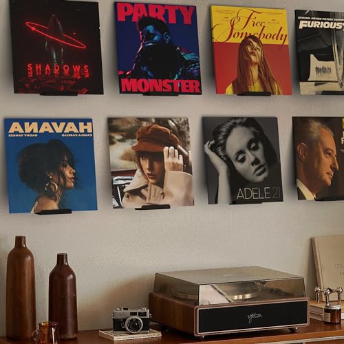 BLOLYO Black Vinyl Record Shelf Wall Mount 8 PackAcrylic Album Record Holder DisplayVinyl Record Shelf Stand and Wall Mount DisplayAcrylic Record Frame Show Your Favorite LP Black - Image 1