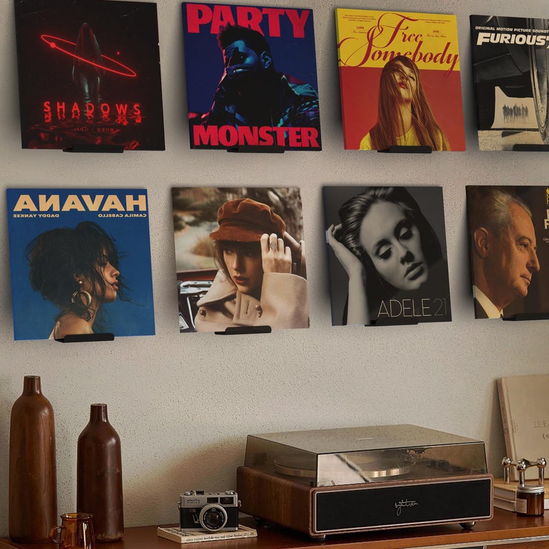 BLOLYO Black Vinyl Record Shelf Wall Mount 8 PackAcrylic Album Record Holder DisplayVinyl Record Shelf Stand and Wall Mount DisplayAcrylic Record Frame Show Your Favorite LP Black - Image 2