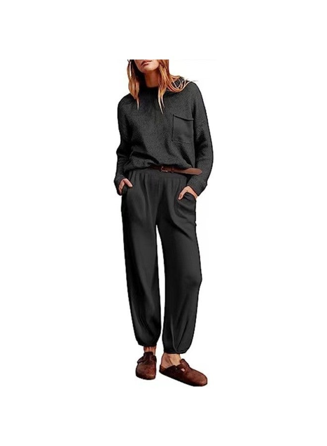 European And American Autumn And Winter New Ladies Long Sleeve Knitted Jacket Sports Trousers Casual Suit