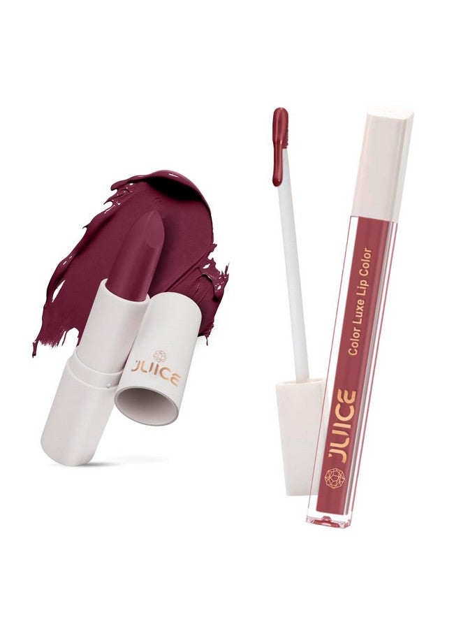 Juice Festive Maroon - M14 Kiss Sensation Lipstick & Pink Desire - M01 Color Luxe Liquid Lipstick with Goodness of Bio Retinol, & SPF 15 UV Protection - Image 1