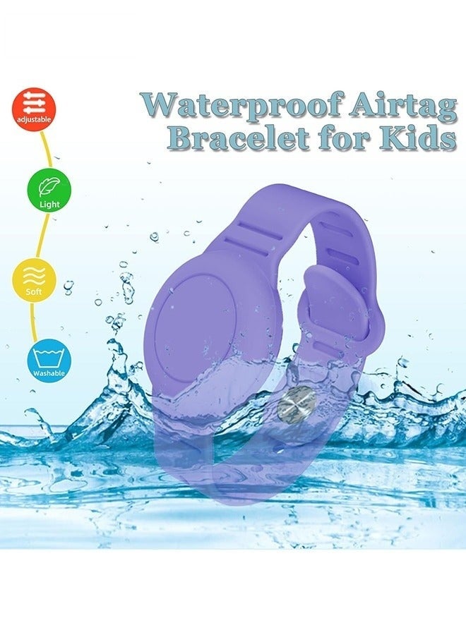 Kids Waterproof Airtag Bracelet Compatible with Apple AirTag, Hidden Silicon Protective Case for Air Tag Holder, Adjustable Anti-Lost Watch Band for Toddler Child （Dark Purple） - Image 5