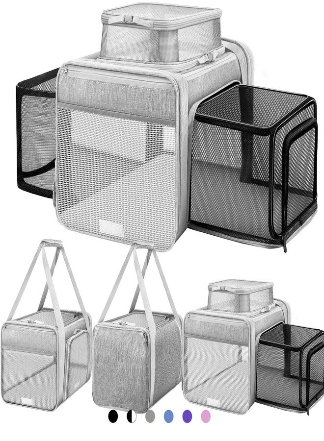 SHARLOVY Top and 2 Sides Expandable Cat Carrier 17x11x11, TSA Airline Approved Dog Carriers for Medium Dogs, Soft-Sided Pet Carrier with Self-Locking Zippers for Kitten,Rabbit, Puppy, Guinea Pig Grey - Image 1