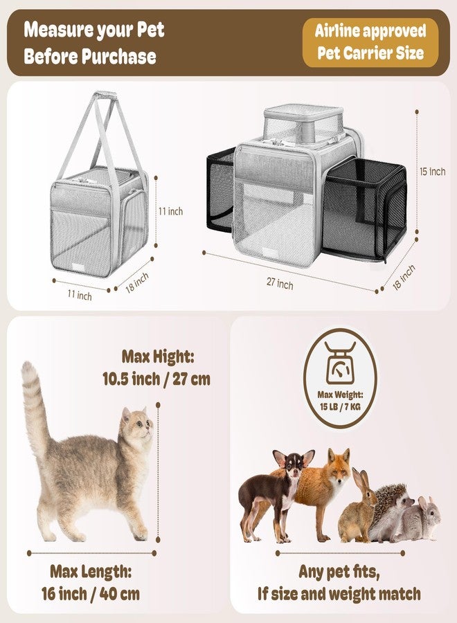 SHARLOVY Top and 2 Sides Expandable Cat Carrier 17x11x11, TSA Airline Approved Dog Carriers for Medium Dogs, Soft-Sided Pet Carrier with Self-Locking Zippers for Kitten,Rabbit, Puppy, Guinea Pig Grey - Image 4