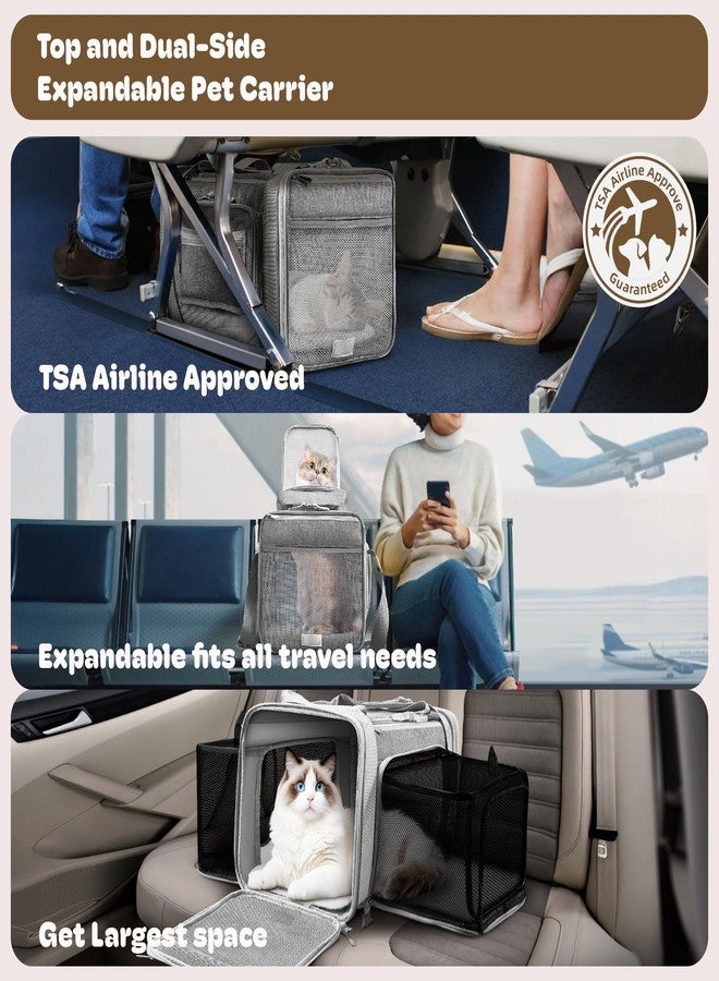 SHARLOVY Top and 2 Sides Expandable Cat Carrier 17x11x11, TSA Airline Approved Dog Carriers for Medium Dogs, Soft-Sided Pet Carrier with Self-Locking Zippers for Kitten,Rabbit, Puppy, Guinea Pig Grey - Image 2