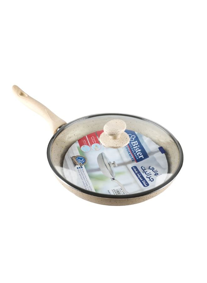 Bister Granite Fry Pan With Glass Lid (28cm) Beige Color | Made Of High-Quality | Nonstick Fry Pan With Flat Bottom Suitable For Induction Cooker Halogon Oven And Gas Stove. - Image 1
