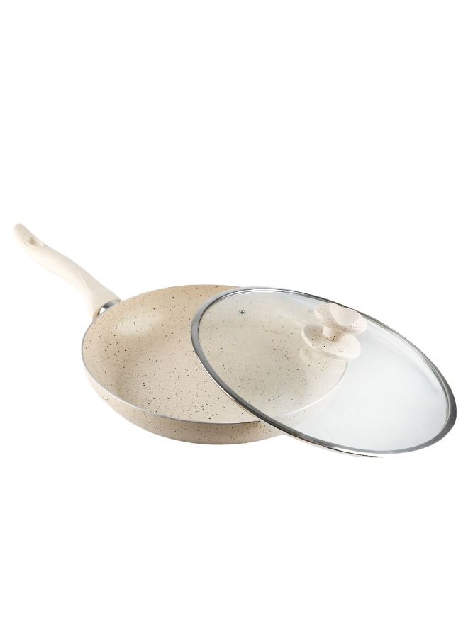 Bister Granite Fry Pan With Glass Lid (28cm) Beige Color | Made Of High-Quality | Nonstick Fry Pan With Flat Bottom Suitable For Induction Cooker Halogon Oven And Gas Stove. - Image 2