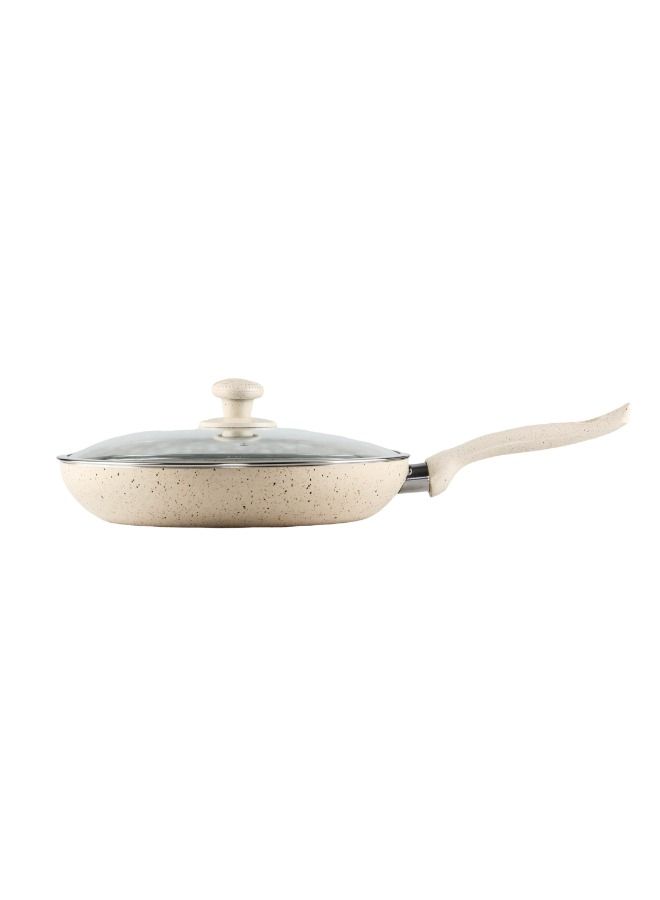 Bister Granite Fry Pan With Glass Lid (28cm) Beige Color | Made Of High-Quality | Nonstick Fry Pan With Flat Bottom Suitable For Induction Cooker Halogon Oven And Gas Stove. - Image 3