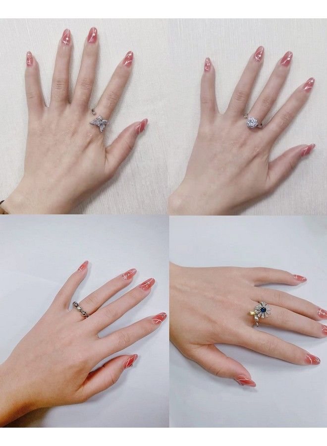 Tornito 6Pcs Fidget Anxiety Spinner Ring Adjustable Open Ring Cubic Zirconia Butterfly Moon Bead Stress Relief Stackable Rings For Women  - Image 5