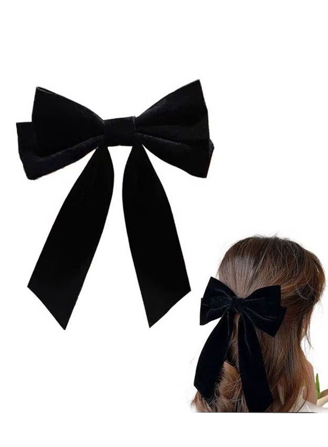 2-Piece Black Velvet Hair Bow Tail Satin Long Tail Headpieces Barrette Headwear for Women and Girls Gifts - Image 1