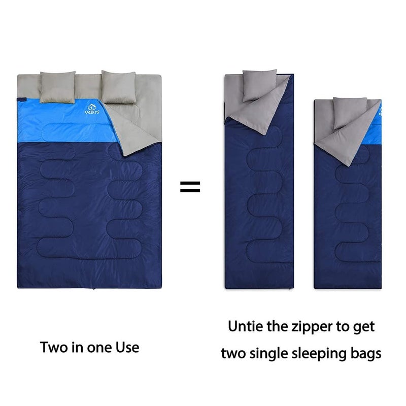 oaskys Double Sleeping Bag for Adults with 2 Pillows - Queen Size XL Waterproof Sleeping Bag for All Season Camping Hiking Backpacking 2 Person Sleeping Bags for Cold Weather & Warm - Image 3