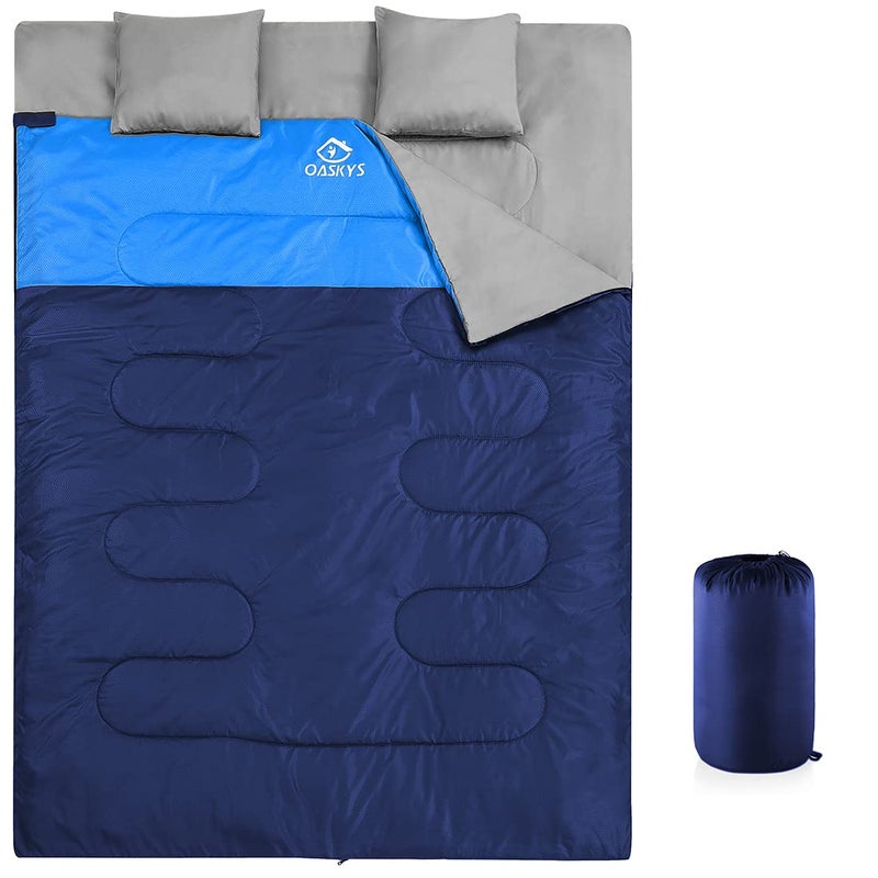 oaskys Double Sleeping Bag for Adults with 2 Pillows - Queen Size XL Waterproof Sleeping Bag for All Season Camping Hiking Backpacking 2 Person Sleeping Bags for Cold Weather & Warm - Image 1