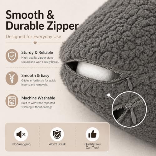 Reafort Ultra Soft Sherpa Pillowcases Set of 2 – Fluffy Cozy Fleece Standard 20" x 26", Warm Plush Covers with Smooth Zipper, Machine Washable (Charcoal Grey, 20”x26” Standard Sham) - Image 5