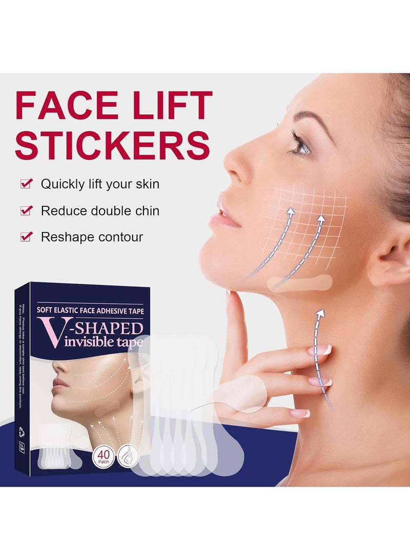 DubaiGallery شريط رفع الوجه - 40 قطعة، شريط وجه غير مرئي، شرائط رفع الوجه، ملصقات رفع الوجه، شريط وجه V غير مرئي للنساء، جمال الوجه - Image 3