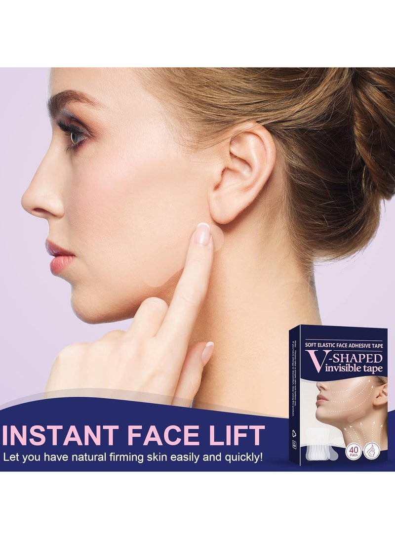 DubaiGallery شريط رفع الوجه - 40 قطعة، شريط وجه غير مرئي، شرائط رفع الوجه، ملصقات رفع الوجه، شريط وجه V غير مرئي للنساء، جمال الوجه - Image 2