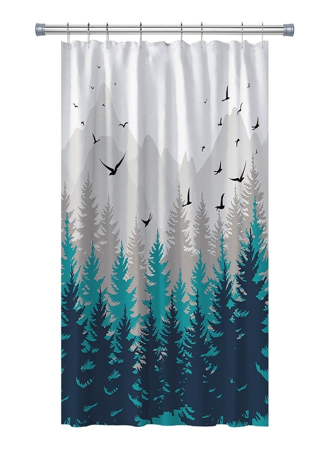 Careyoungs RV Shower Curtains Forest Mountain Happy Camper, Fabric RV Bathroom Curtain Sets with Hooks 47WX64H Inches (Green Grey) - Image 1