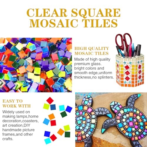 Csdtylh 1000 Pcs Mosaic Tiles, Glass Mosaic Tiles for Crafts Bulk, Stained Mosaic Glass Pieces, Mosaic Supplies for Home Decoration, Art Crafts, DIY Projects, Transparent (Square) - Image 4