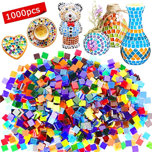 Csdtylh 1000 Pcs Mosaic Tiles, Glass Mosaic Tiles for Crafts Bulk, Stained Mosaic Glass Pieces, Mosaic Supplies for Home Decoration, Art Crafts, DIY Projects, Transparent (Square) - Image 1