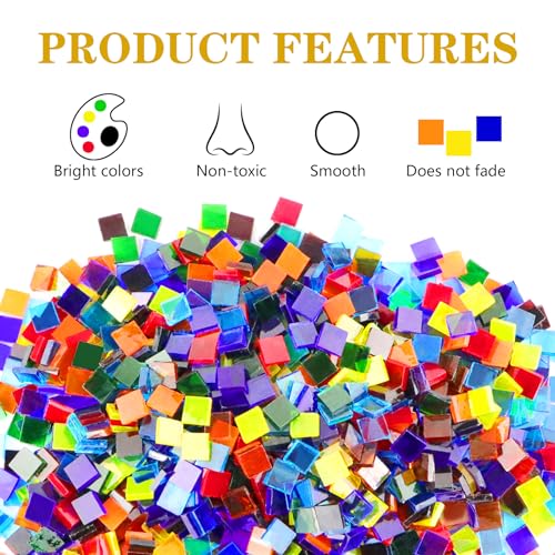 Csdtylh 1000 Pcs Mosaic Tiles, Glass Mosaic Tiles for Crafts Bulk, Stained Mosaic Glass Pieces, Mosaic Supplies for Home Decoration, Art Crafts, DIY Projects, Transparent (Square) - Image 3