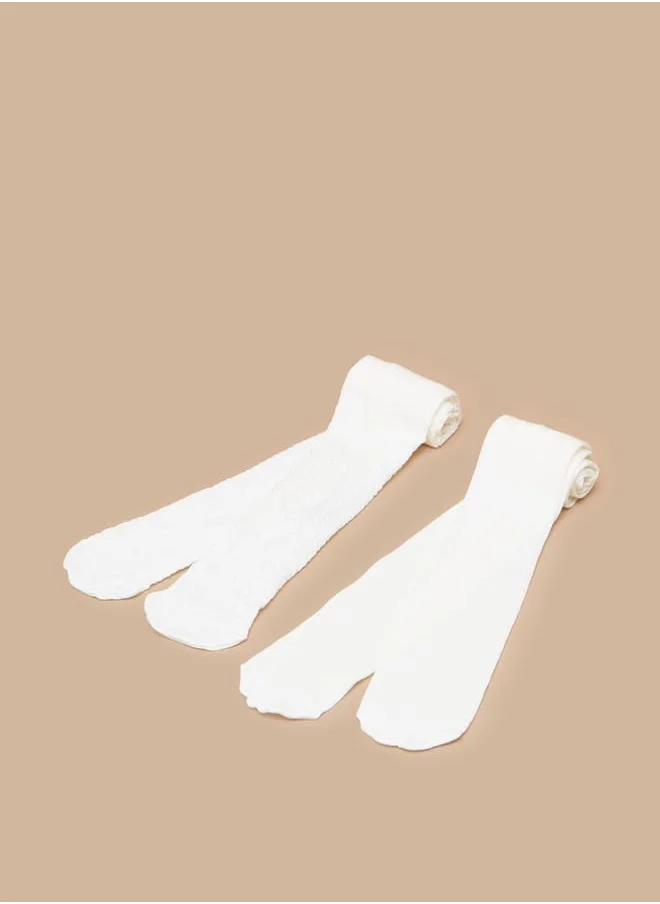 Little Missy Girls Textured Tights - Set of 2
