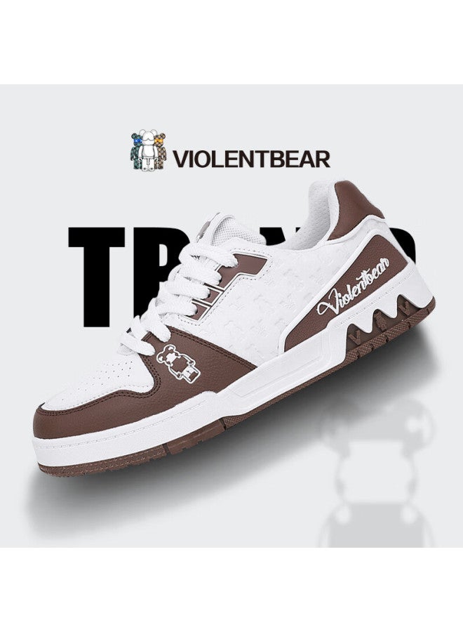 Violent Bear Men's Spring New Casual Breathable Leather Sneakers Height Increasing Couple's Versatile Shoes