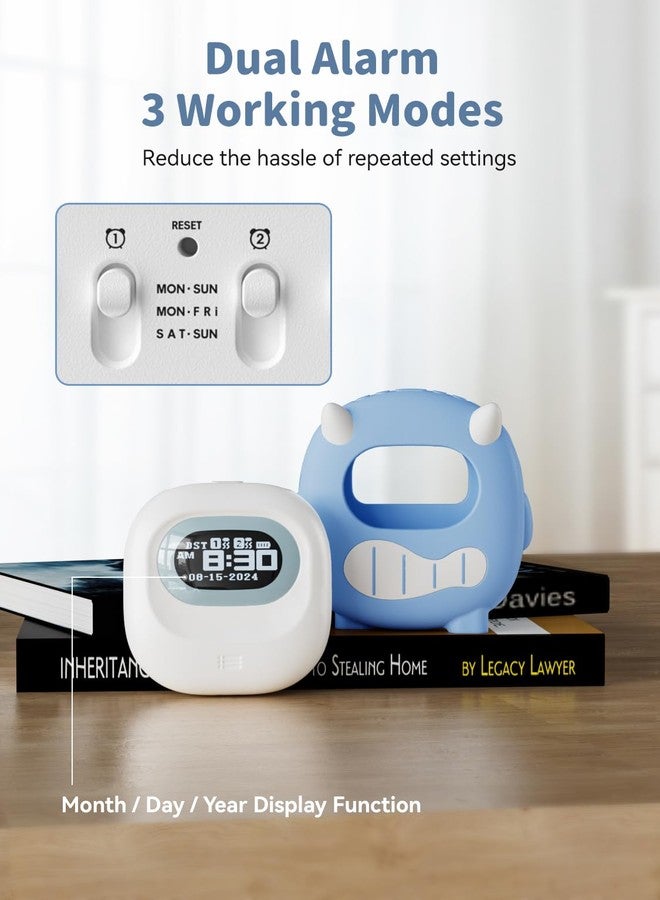 ببليي ساعة منبه رقمية للأطفال - لاسلكية، قابلة لإعادة الشحن ببطارية 3000 مللي أمبير، ساعة رقمية تهتز للأطفال ذوي النوم الثقيل، ساعة صغيرة للأطفال الصغار للسفر وغرفة النوم، غلاف سيليكون، التاريخ/الشهر/السنة، 3 أوضاع ضبط للمنبه/الاهتزاز - Image 5