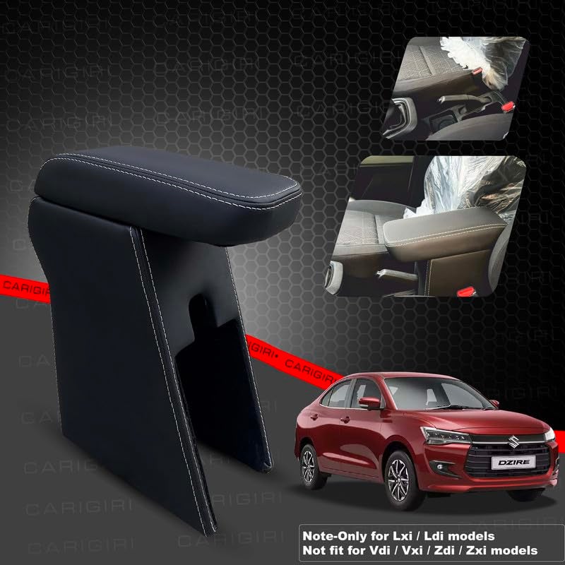 Carigiri Premium Finish Car Armrest with Storage Box And High Density Moulded Foam For Maruti Suzuki DZIRE (Models-2024,2025)(ONLY FOR LXI/LDI MODELS) (White Seam,Nappa Leatherette) - Image 2
