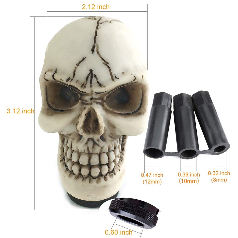 Arenbel Car Gear Lever Grip Knobs Skull Head Racing Shift Stick Manual Shifter Handle Fit Most Auto Manual Vehicles, Beige - Image 3