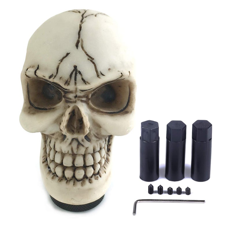 Arenbel Car Gear Lever Grip Knobs Skull Head Racing Shift Stick Manual Shifter Handle Fit Most Auto Manual Vehicles, Beige - Image 1