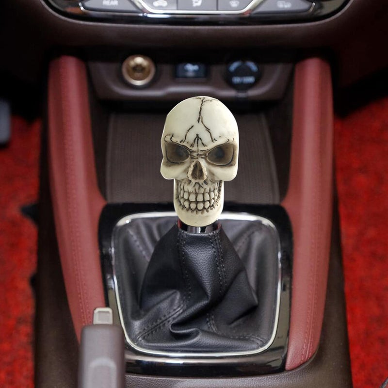 Arenbel Car Gear Lever Grip Knobs Skull Head Racing Shift Stick Manual Shifter Handle Fit Most Auto Manual Vehicles, Beige - Image 2