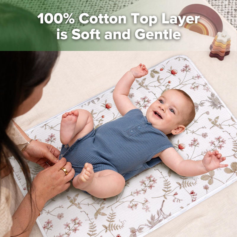 haakaa Waterproof Changing Pad Liners, 100% Cotton, Soft & Breathable (1pc, 19.5" x 27.5" Vintage Garden) - Image 2