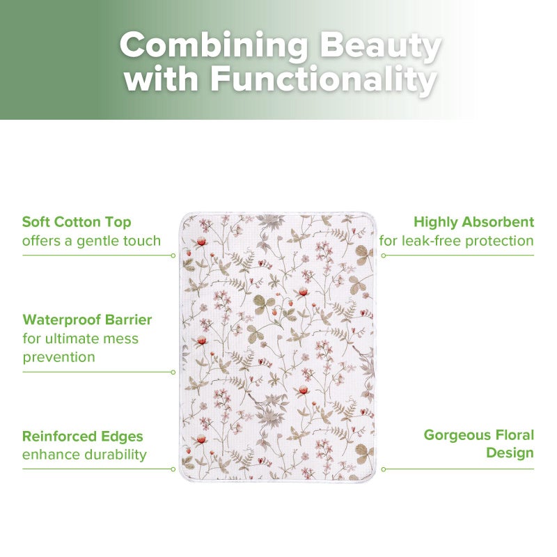 haakaa Waterproof Changing Pad Liners, 100% Cotton, Soft & Breathable (1pc, 19.5" x 27.5" Vintage Garden) - Image 5