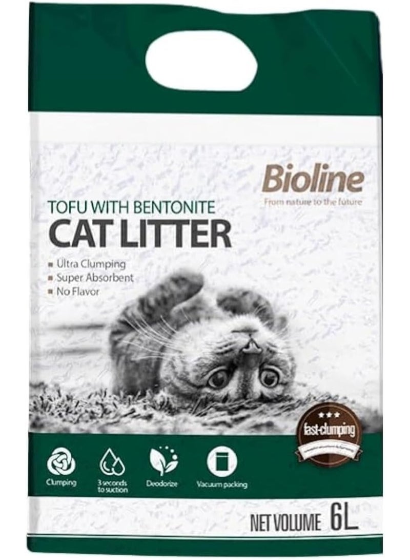 بايولاين رمل قطط توفو مع بنتونيت 6 لتر - Image 1
