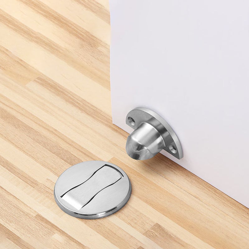 Magnetic Door Stop: Grey Zinc Alloy Metal - Strong Magnetic Hold, Drill & Self-Adhesive Install for Home Office Floor Use - Image 4