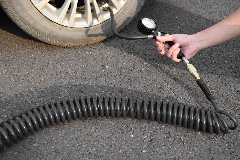 YOTOO Polyurethane Recoil Air Hose, Air Compressor Hose 1/4" Inner Diameter by 25' Long with Bend Restrictor, 1/4" Industrial Quick Coupler and Plug, Gray - Image 5