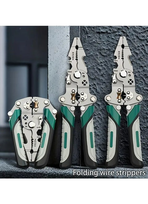 Foldable Multi-Tool Pliers for Electricians - Durable High Carbon Steel with Wire Strippers, Cutters, and Crimper - Compact Design for On-the-Go Electrical Work