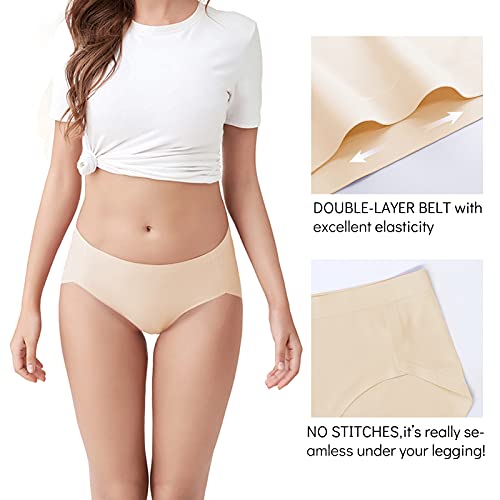 FallSweet No Show Underwear for Women Seamless High Cut Briefs Mid-waist Soft No Panty Lines,Pack of 5 (5pack-Beige, Large) - Image 3