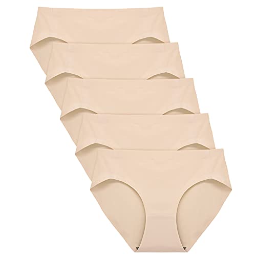 FallSweet No Show Underwear for Women Seamless High Cut Briefs Mid-waist Soft No Panty Lines,Pack of 5 (5pack-Beige, Large) - Image 1