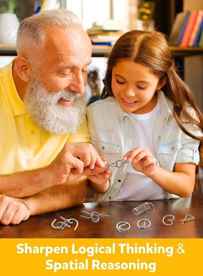 Chase Up Metal Wire Puzzle Set of 16 with Pouch,Brain Teaser IQ Test Disentanglemen Iron Link Unlock Interlock Game Chinese Ring Magic Trick Toy for Party Favor Kids Adults Challenge - Image 3