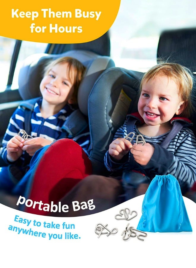 Chase Up Metal Wire Puzzle Set of 16 with Pouch,Brain Teaser IQ Test Disentanglemen Iron Link Unlock Interlock Game Chinese Ring Magic Trick Toy for Party Favor Kids Adults Challenge - Image 2