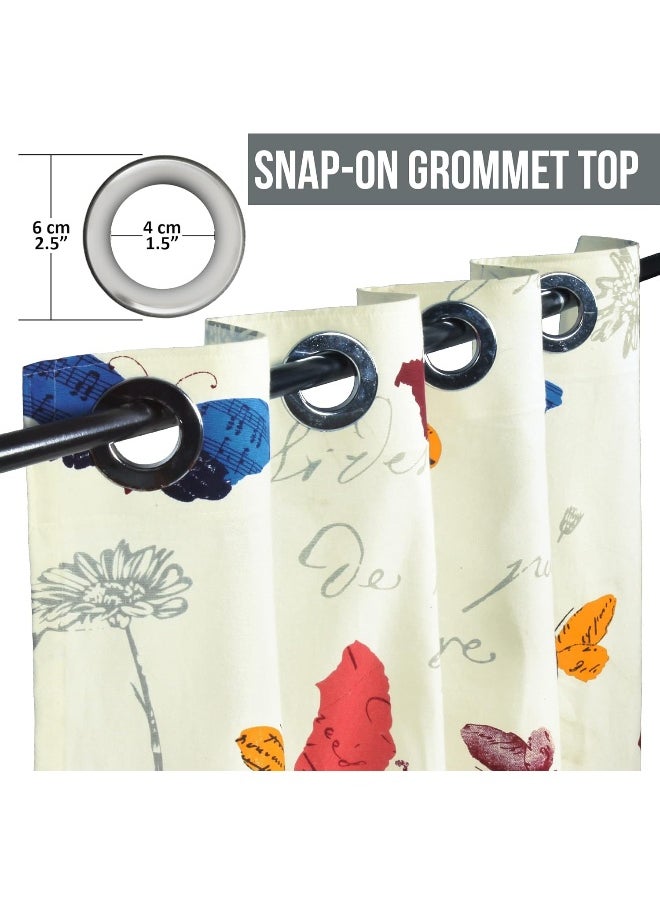 Story@Home - Story@Home 152 Cm 100% Cotton Canvas Fabric Floral Pattern Light Filtering Grommet Window Curtain, White & Blue, Pack Of 2 - Image 1