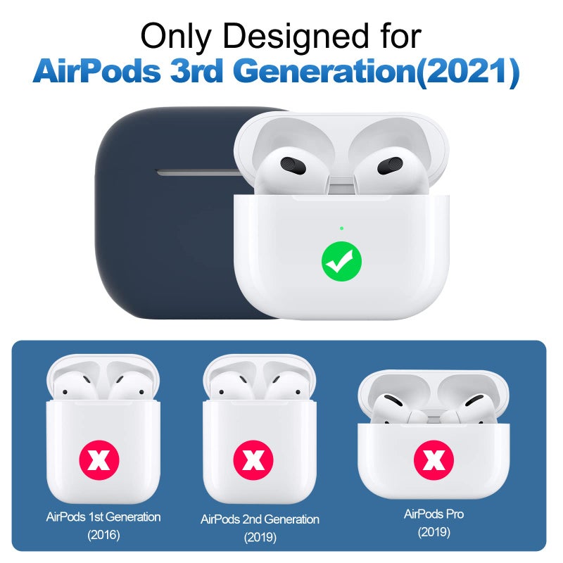 ATUAT Compatible with AirPods 3 Case, Protective Silicone Cover for AirPods 3rd Generation Case 2021, Wireless Charging - Dark Blue - Image 2