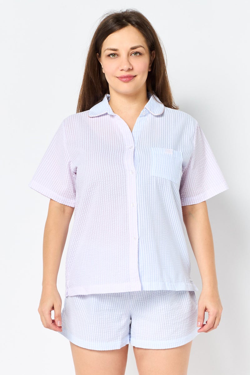 Rae Dunn Women 2 Pieces Stripe Shirt And Shorts Pyjama Set, Multicolor - Image 1
