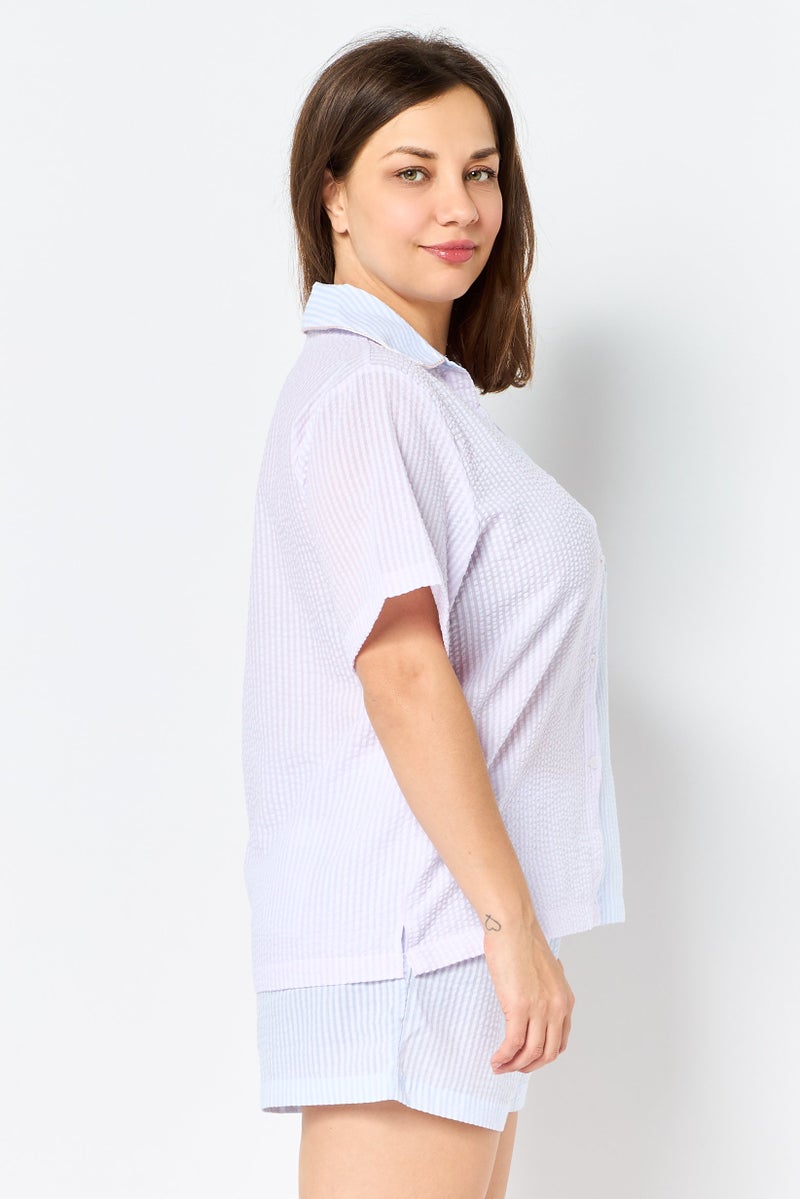 Rae Dunn Women 2 Pieces Stripe Shirt And Shorts Pyjama Set, Multicolor - Image 2