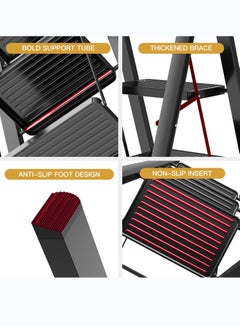 SUNRISE 4 Step Folding Step Stool,Steel Metal Step Stools Non-Slip Pedal,Small Portable Ladder Kitchen Lightweight Home Office Ladders  - Image 3