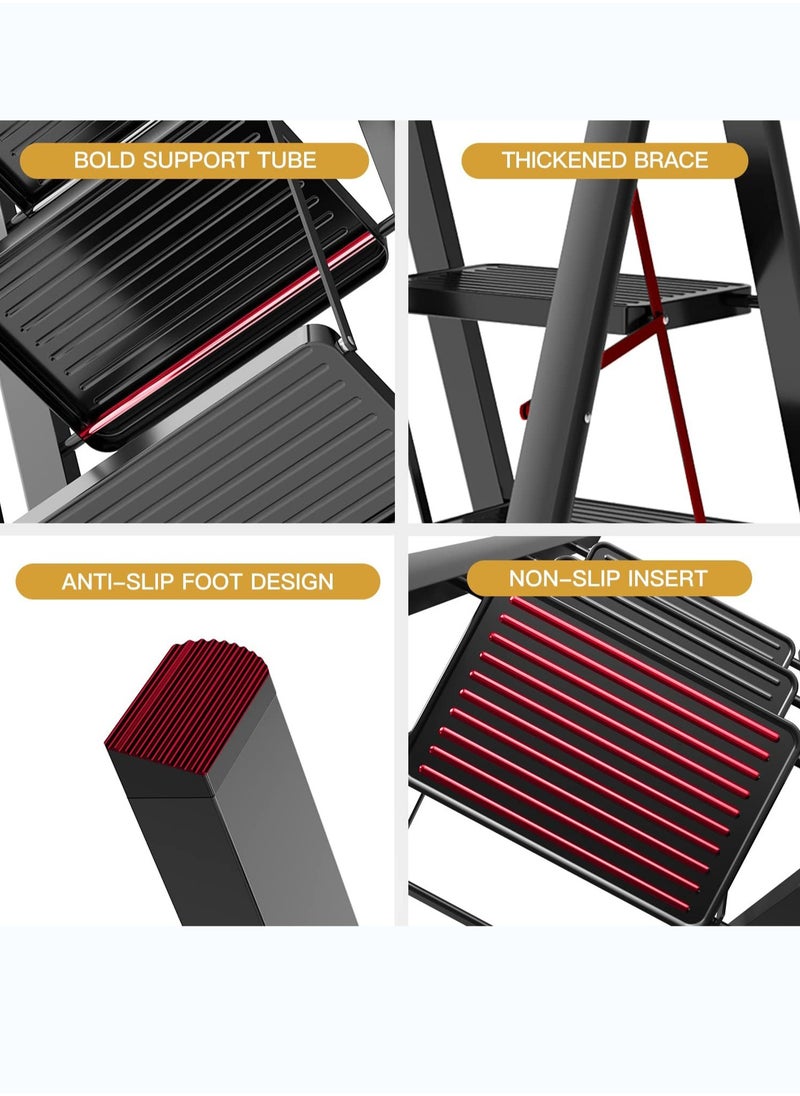 SUNRISE 4 Step Folding Step Stool,Steel Metal Step Stools Non-Slip Pedal,Small Portable Ladder Kitchen Lightweight Home Office Ladders  - Image 3